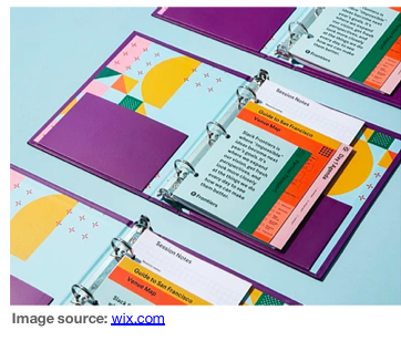 Conceptual image of an organized binder system with multiple colored sections (purple, yellow, orange, teal) featuring ring binders, tab dividers, and visible content pages, representing structured document organization.